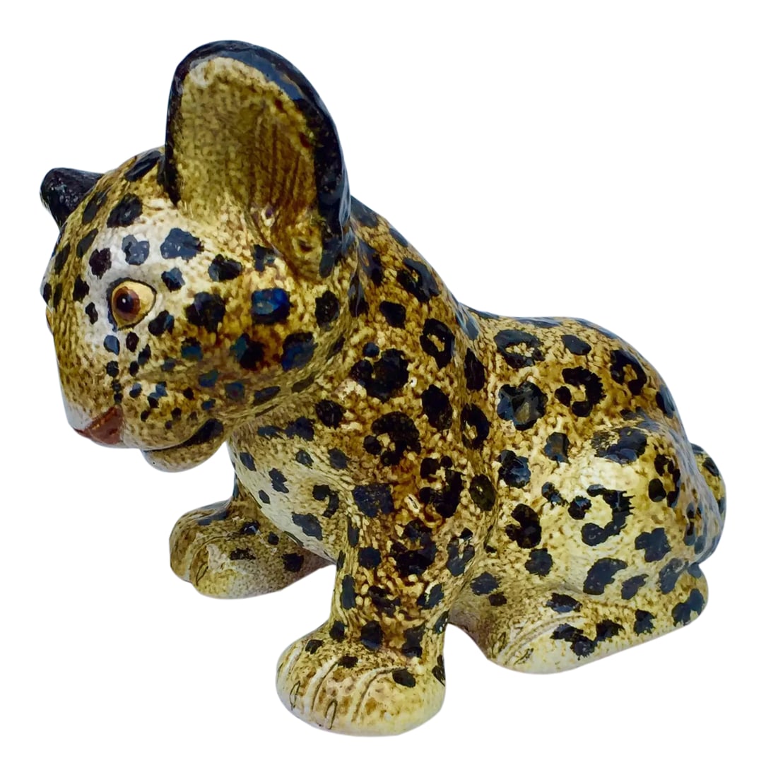 Mid-Century Italian Ceramic Leopard Cub, 1960s: Excellent condition zero chips and damage. Condition: Alterations: Original Condition Unaltered Imperfections: Some Imperfections Condition Notes: Excellent condition Origin: Italy Materials &
