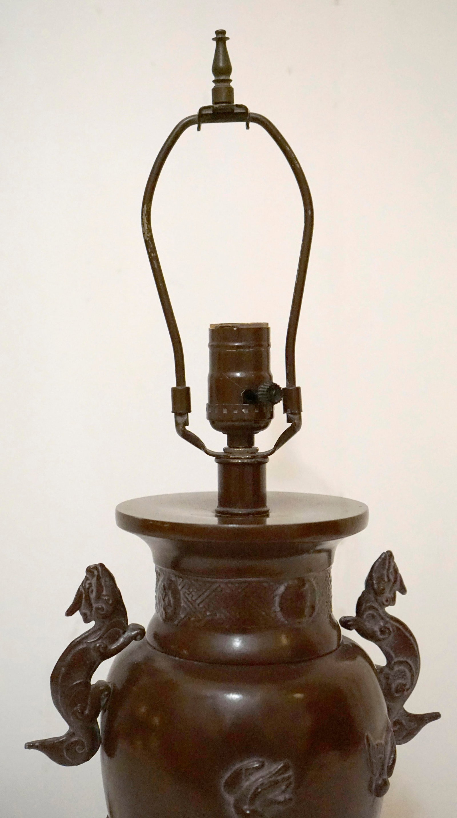Vintage Patinated Brass Meiji Style Elephant and Dragon Lamp - 11