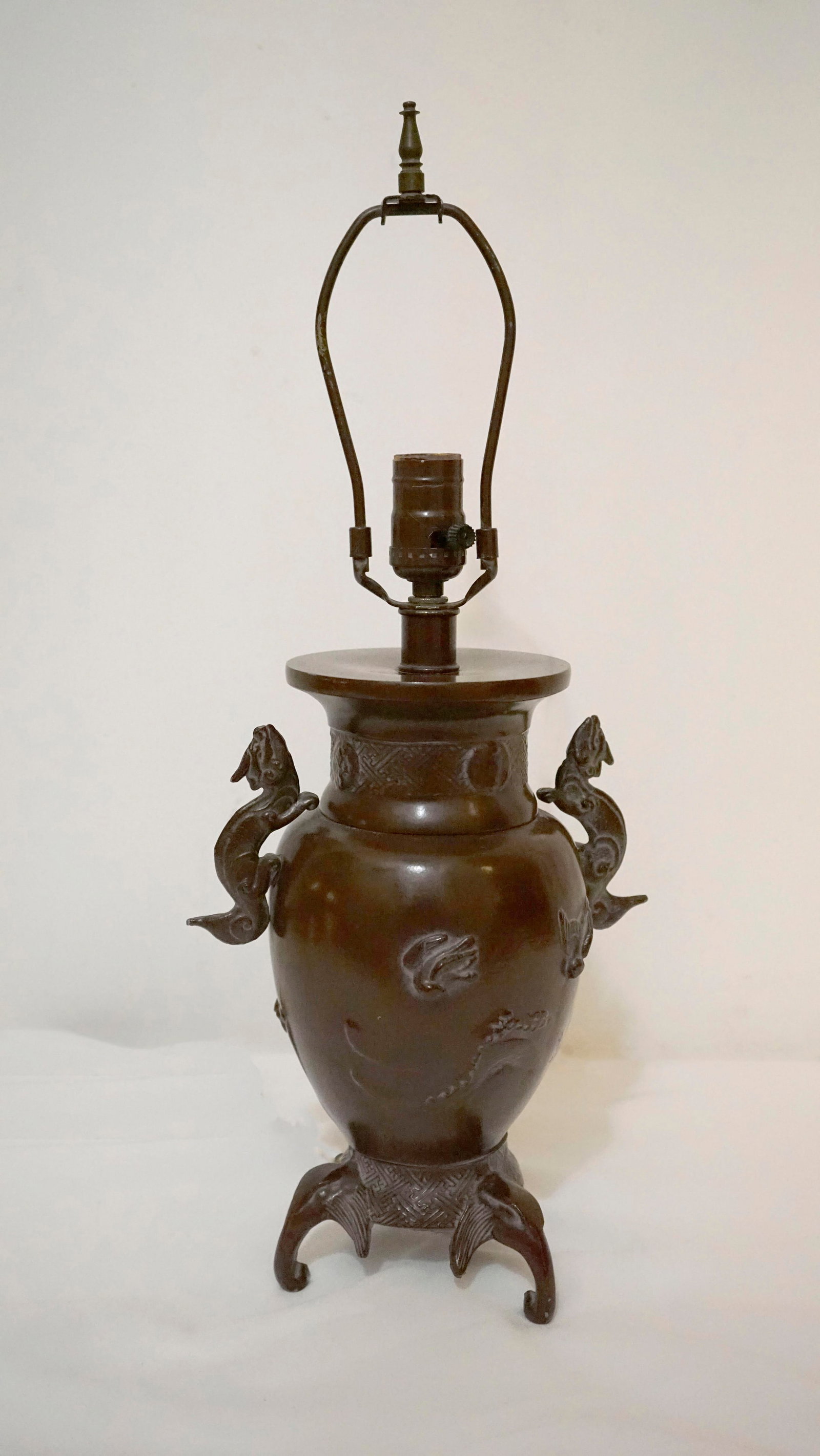 Vintage Patinated Brass Meiji Style Elephant and Dragon Lamp - 13
