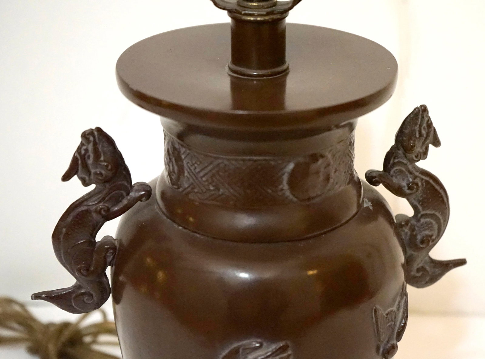 Vintage Patinated Brass Meiji Style Elephant and Dragon Lamp - 3