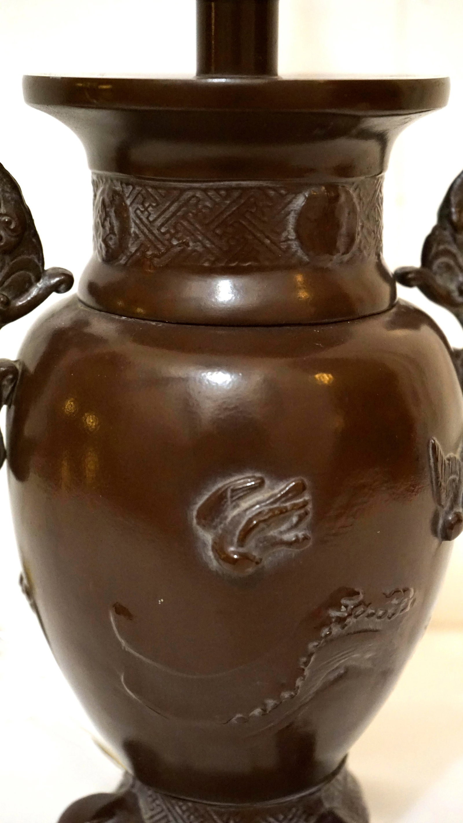 Vintage Patinated Brass Meiji Style Elephant and Dragon Lamp - 4
