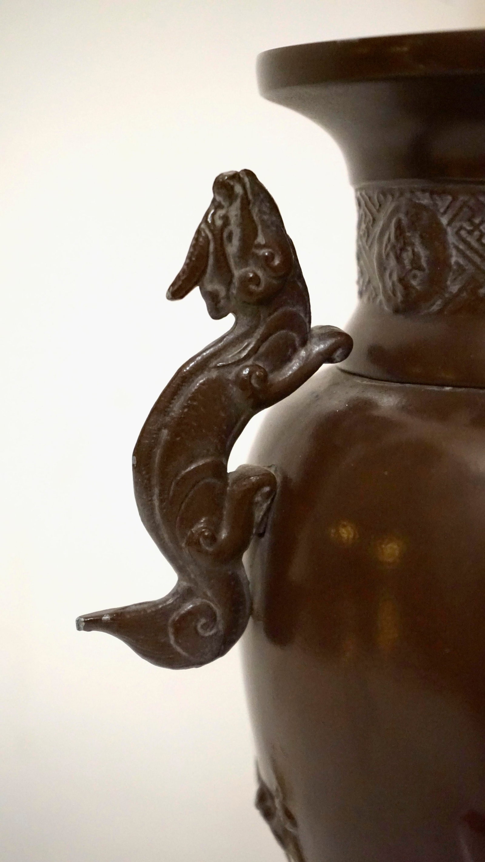 Vintage Patinated Brass Meiji Style Elephant and Dragon Lamp - 5