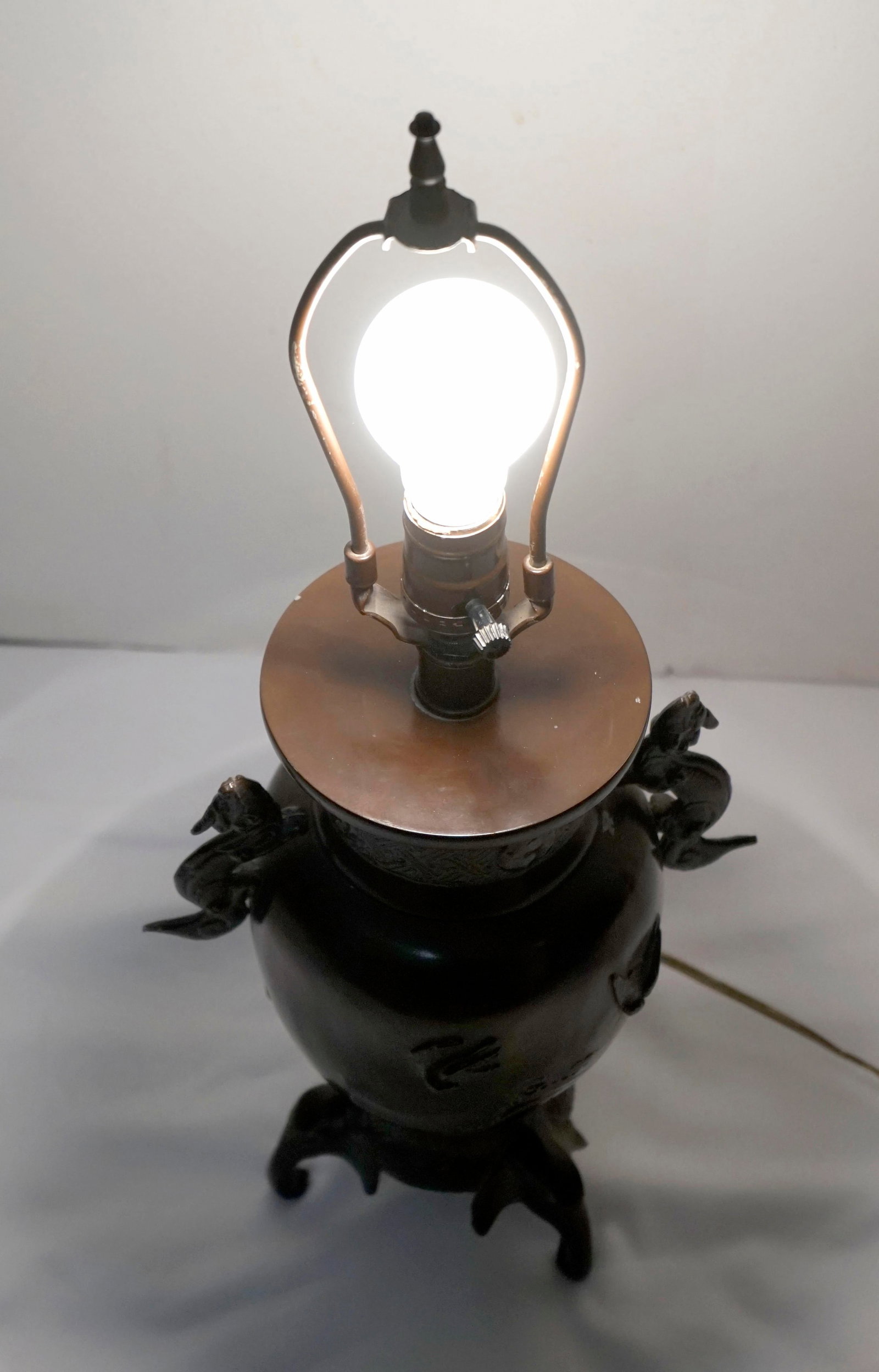 Vintage Patinated Brass Meiji Style Elephant and Dragon Lamp - 6