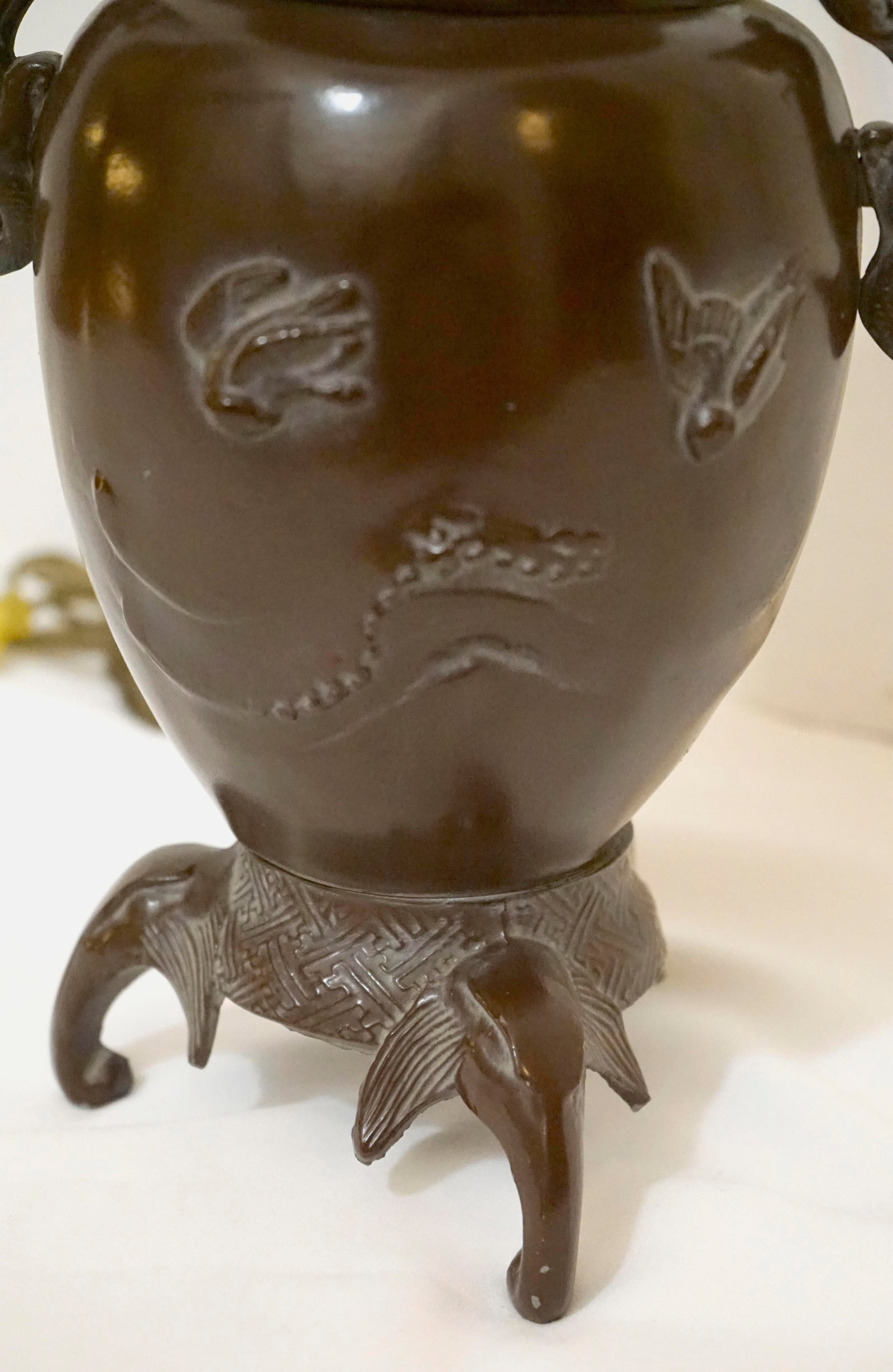 Vintage Patinated Brass Meiji Style Elephant and Dragon Lamp - 7