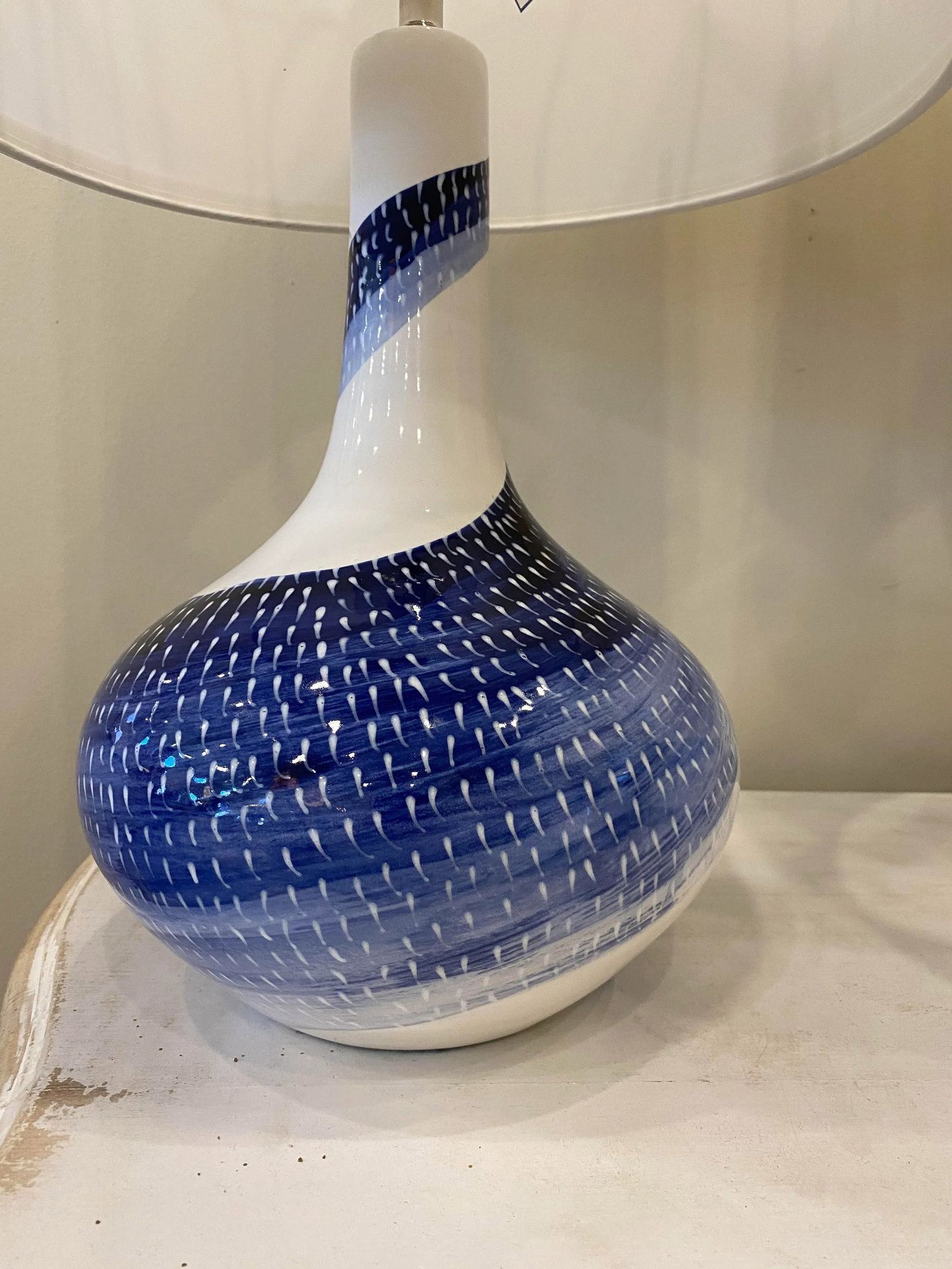 Blue and White Ceramic Lamps- a Pair - 2