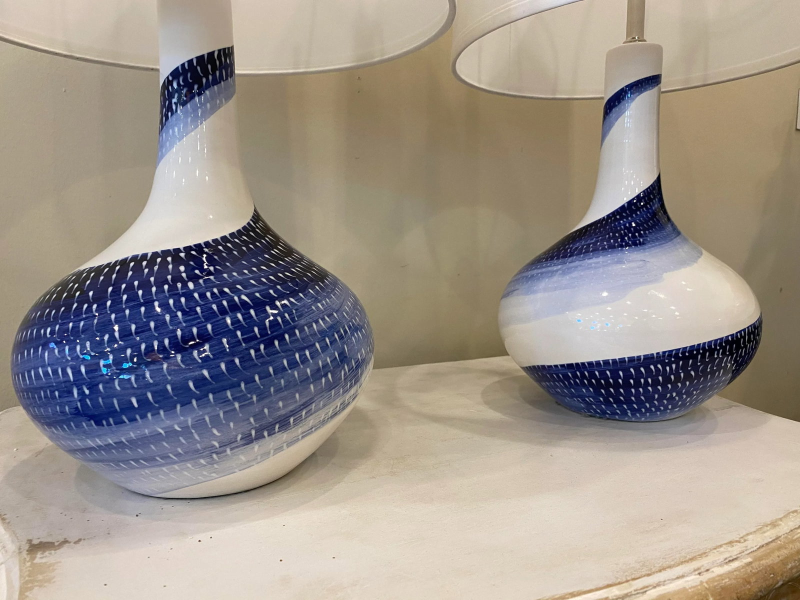 Blue and White Ceramic Lamps- a Pair - 3