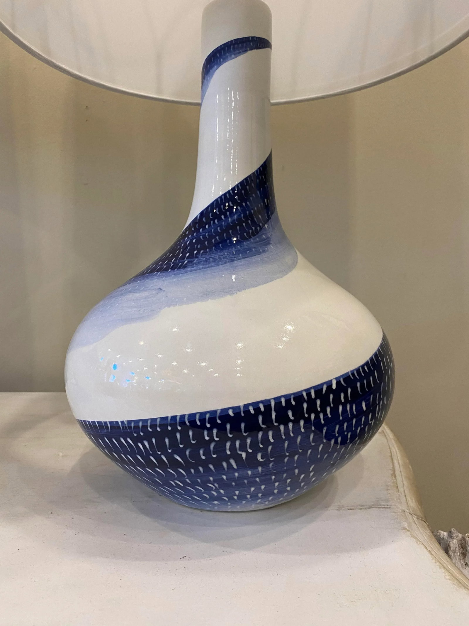 Blue and White Ceramic Lamps- a Pair - 4