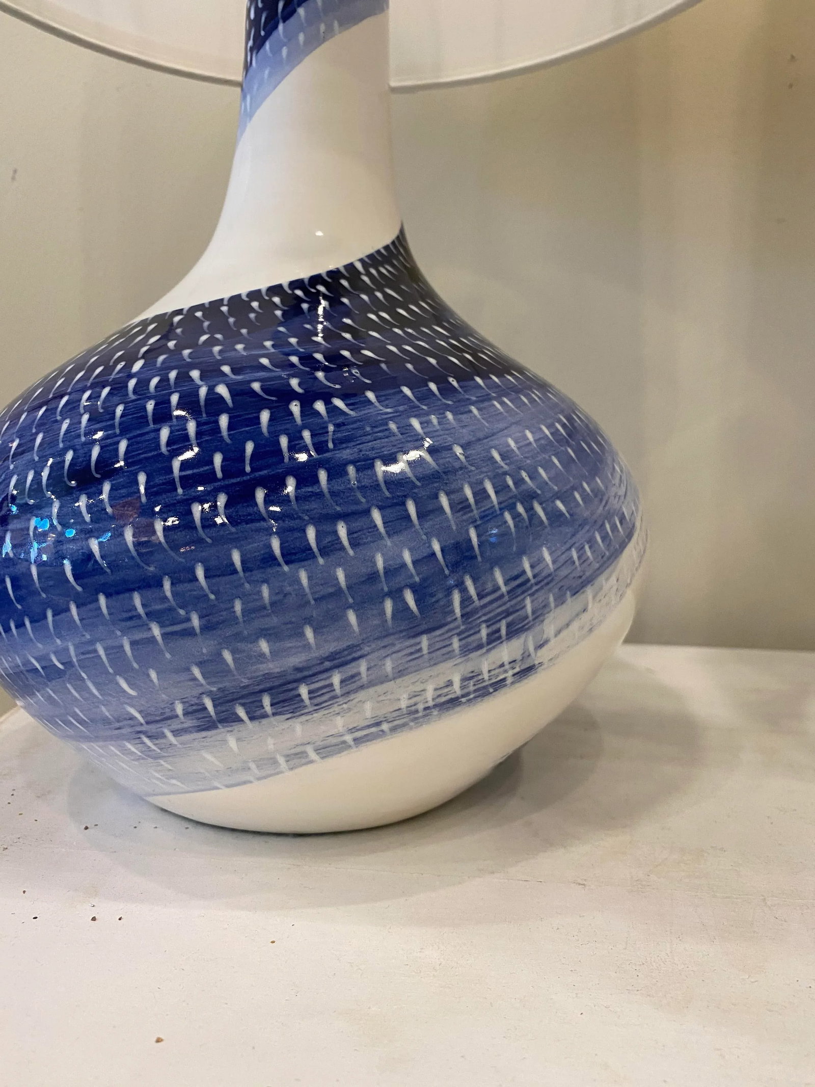 Blue and White Ceramic Lamps- a Pair - 5