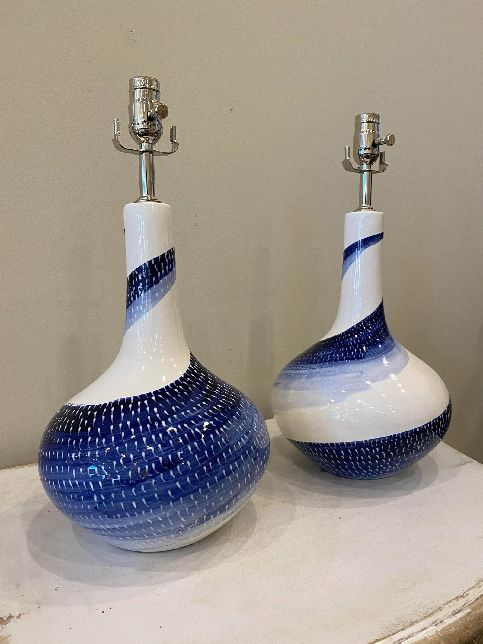 Blue and White Ceramic Lamps- a Pair - 8