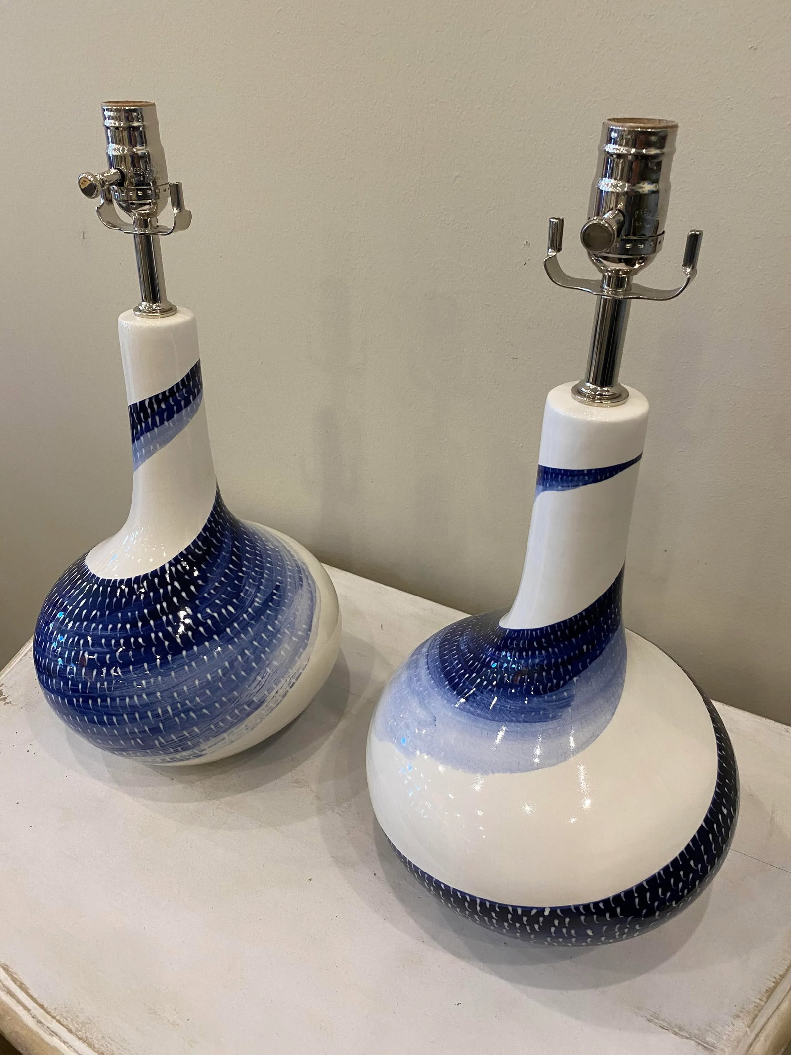 Blue and White Ceramic Lamps- a Pair - 9