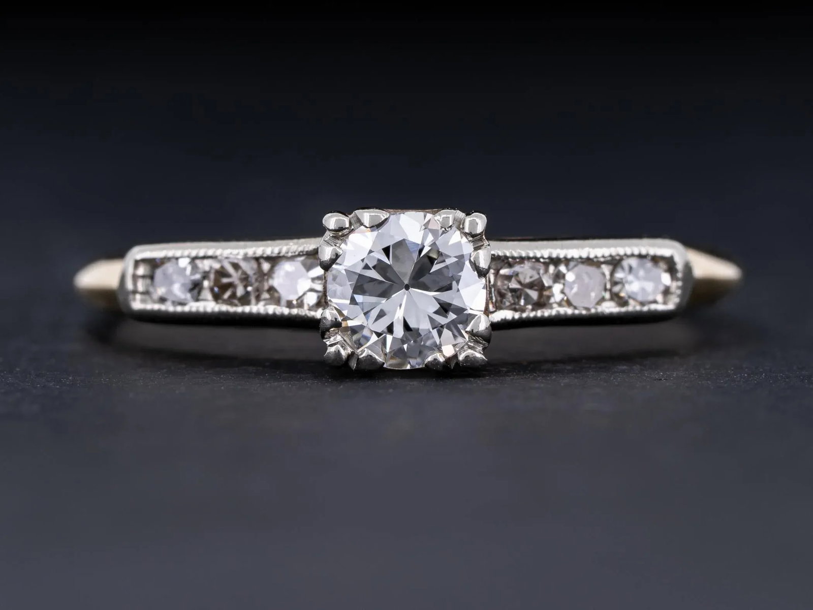 Vintage Art Deco Diamond Solitaire Made by Coplay 14k White Yellow Gold Ring Size 4.25 - 2