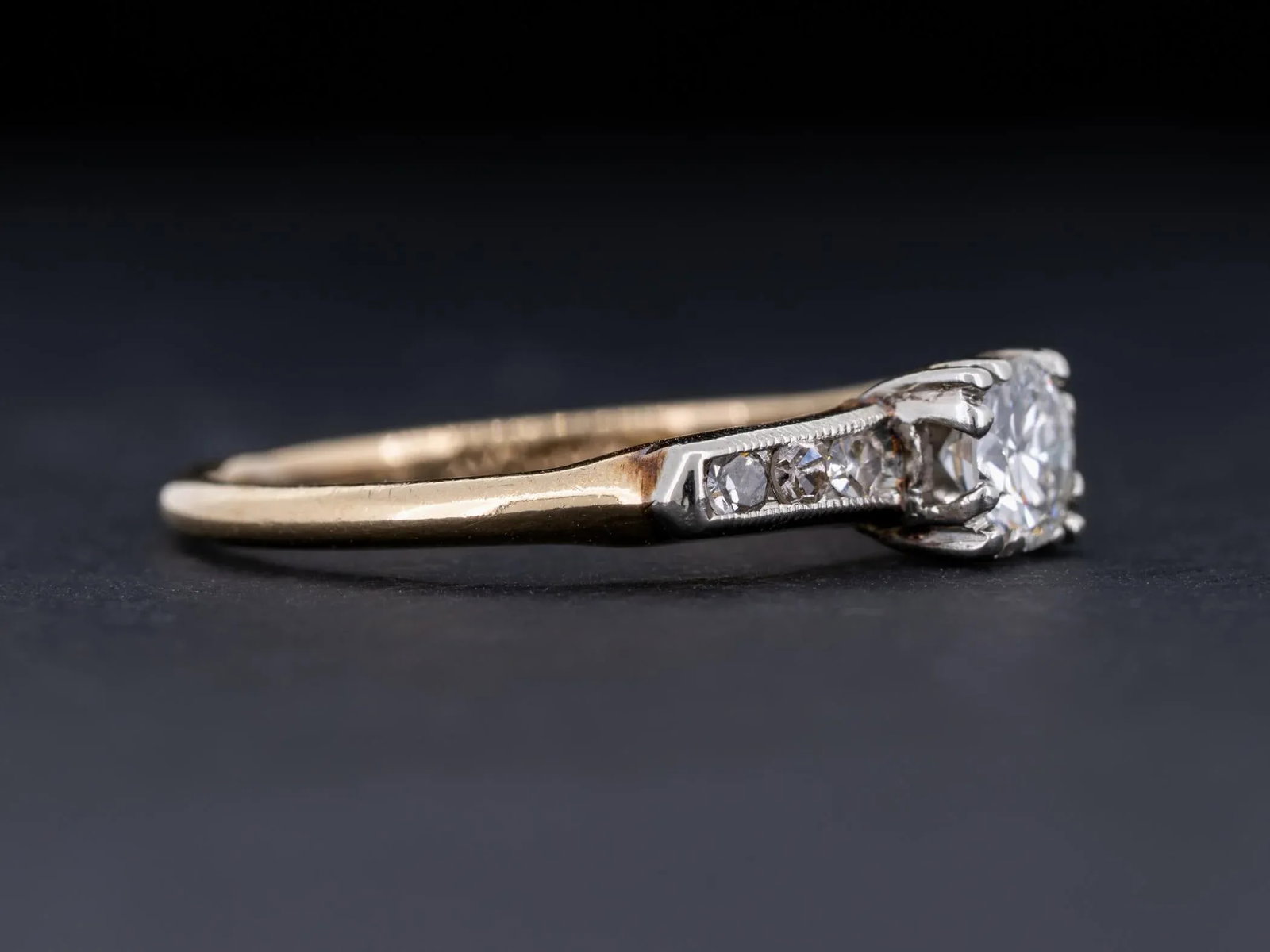 Vintage Art Deco Diamond Solitaire Made by Coplay 14k White Yellow Gold Ring Size 4.25 - 3