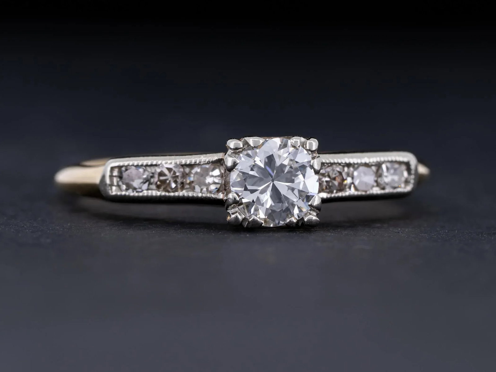 Vintage Art Deco Diamond Solitaire Made by Coplay 14k White Yellow Gold Ring Size 4.25 - 4
