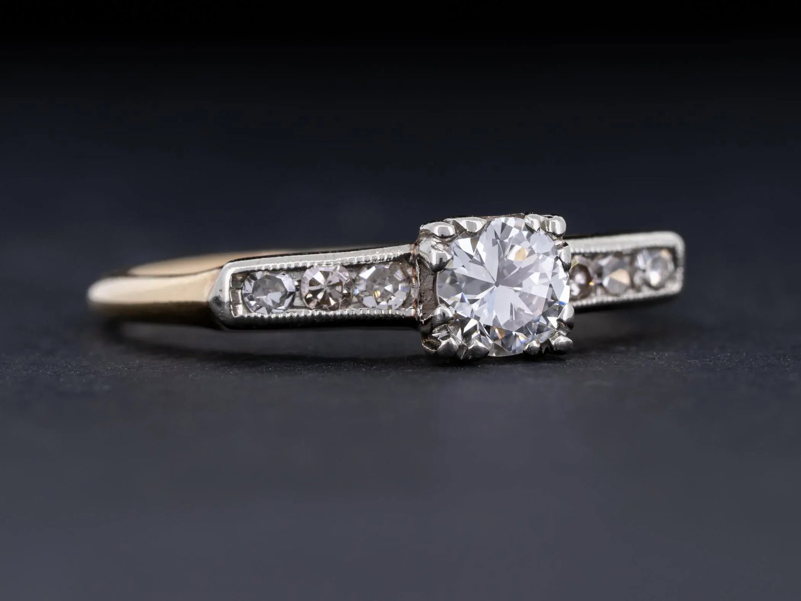 Vintage Art Deco Diamond Solitaire Made by Coplay 14k White Yellow Gold Ring Size 4.25 - 5