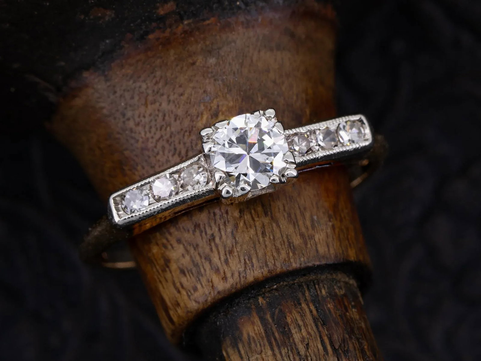 Vintage Art Deco Diamond Solitaire Made by Coplay 14k White Yellow Gold Ring Size 4.25 - 7