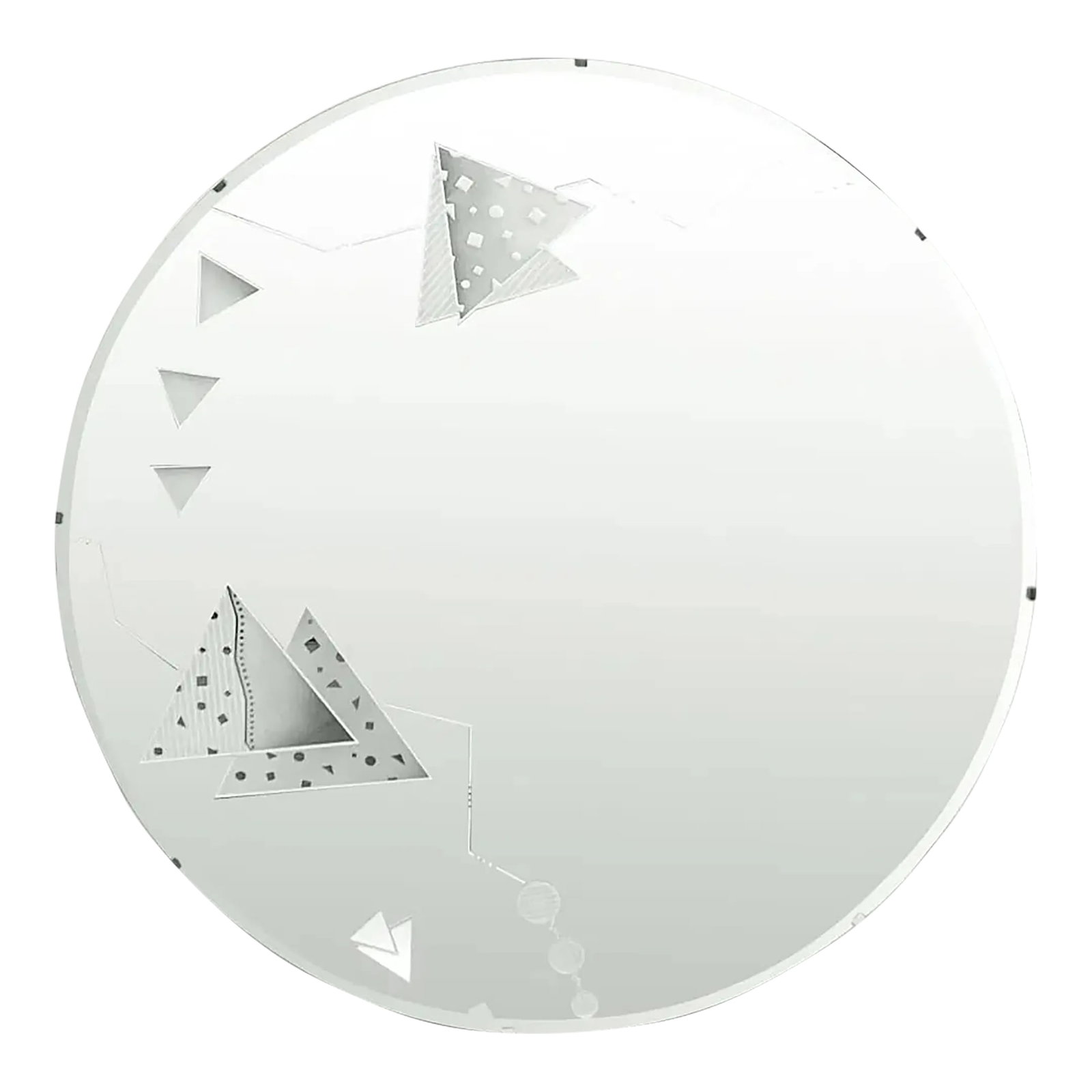 36" Memphis Milano Pyramid Art Mirror Italian Design Post Modern 1980s: 36" Memphis Milano geometric pyramid art mirror, postmodern Italian Design 1980s The etched mirror has two eyelets on the pressed wood back for hanging. Beautiful example in excellent vintage