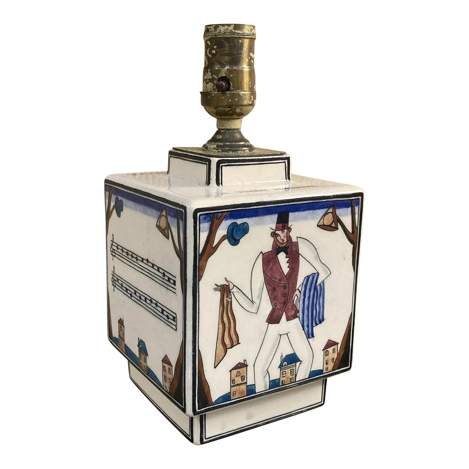 1920s Robert Lallemant Ceramic Lamp: Art Deco Lamp by Lallemant Bottom stamped T R Lallemant France Condition: Alterations: Original Design Modified Imperfections: Needs Restoration Condition Notes: Ceramic is in great shape. It could