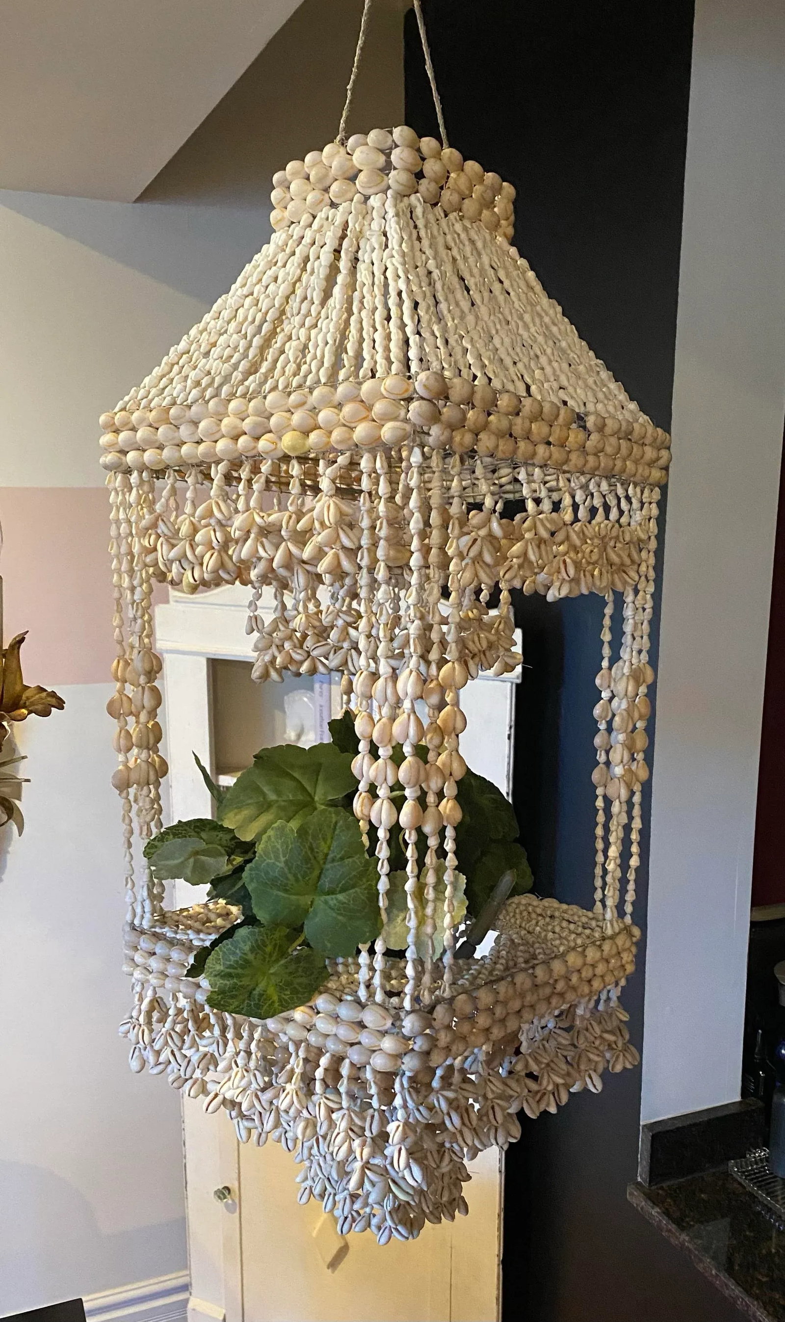 Vintage Boho Seashell Hanging Plant Chandelier - 3