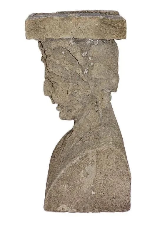 Antique Pedestals Cast Stone Figural Bust and Foliate Design - A Pair - 10