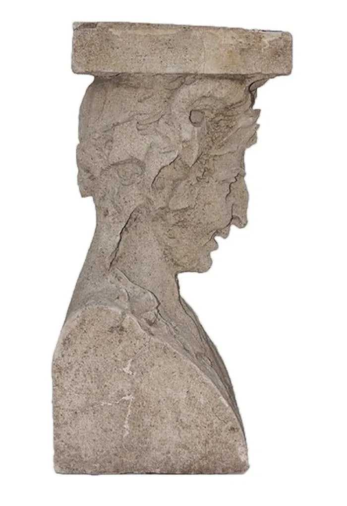 Antique Pedestals Cast Stone Figural Bust and Foliate Design - A Pair - 2