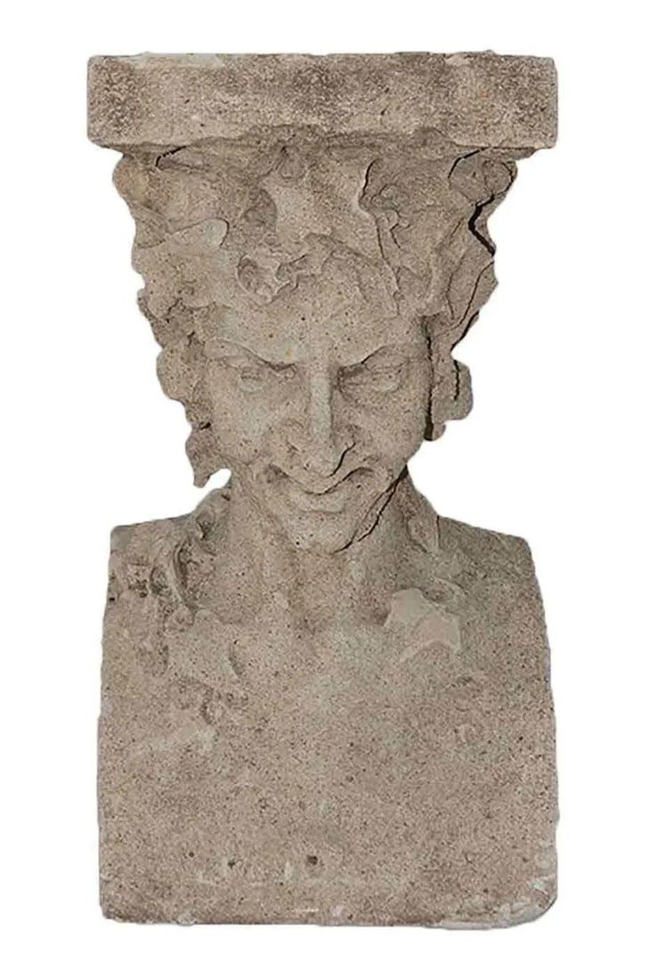 Antique Pedestals Cast Stone Figural Bust and Foliate Design - A Pair - 3