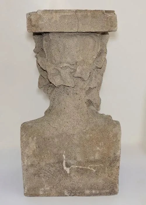 Antique Pedestals Cast Stone Figural Bust and Foliate Design - A Pair - 6