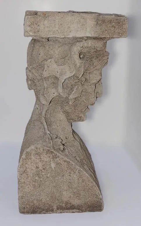 Antique Pedestals Cast Stone Figural Bust and Foliate Design - A Pair - 9