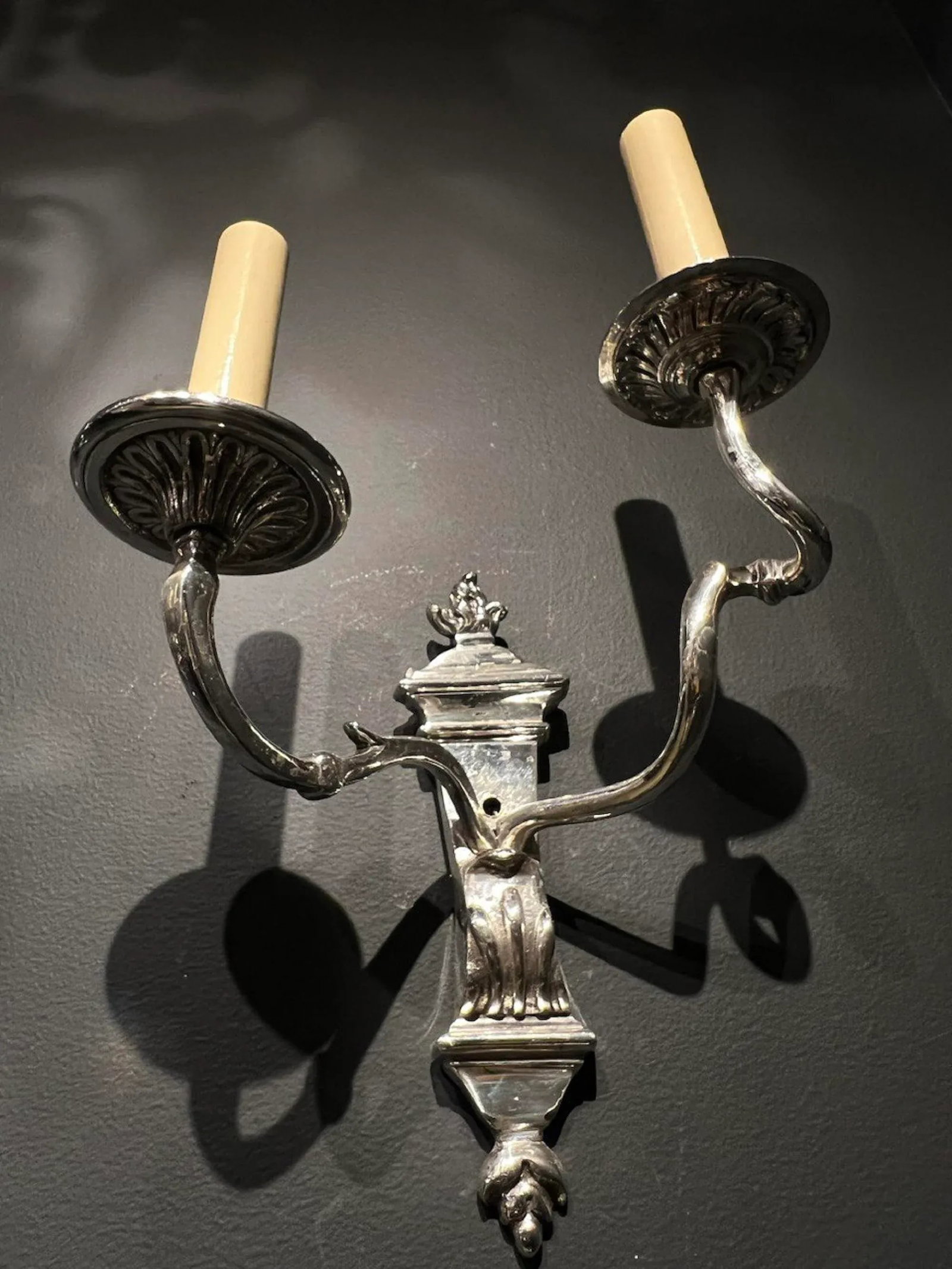 Caldwell Silver Plated Double Arm Sconces - a Pair - 2
