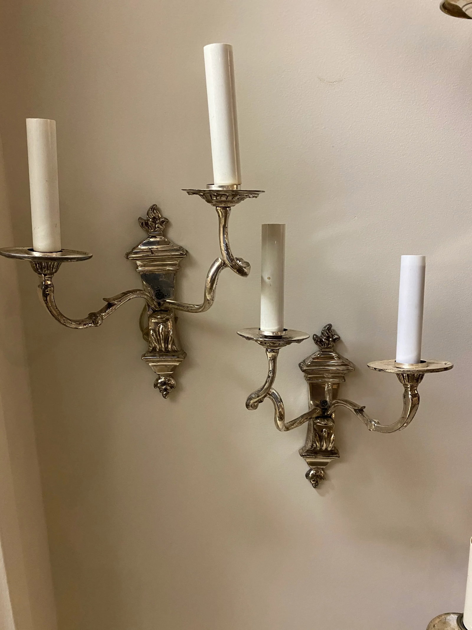 Caldwell Silver Plated Double Arm Sconces - a Pair - 3