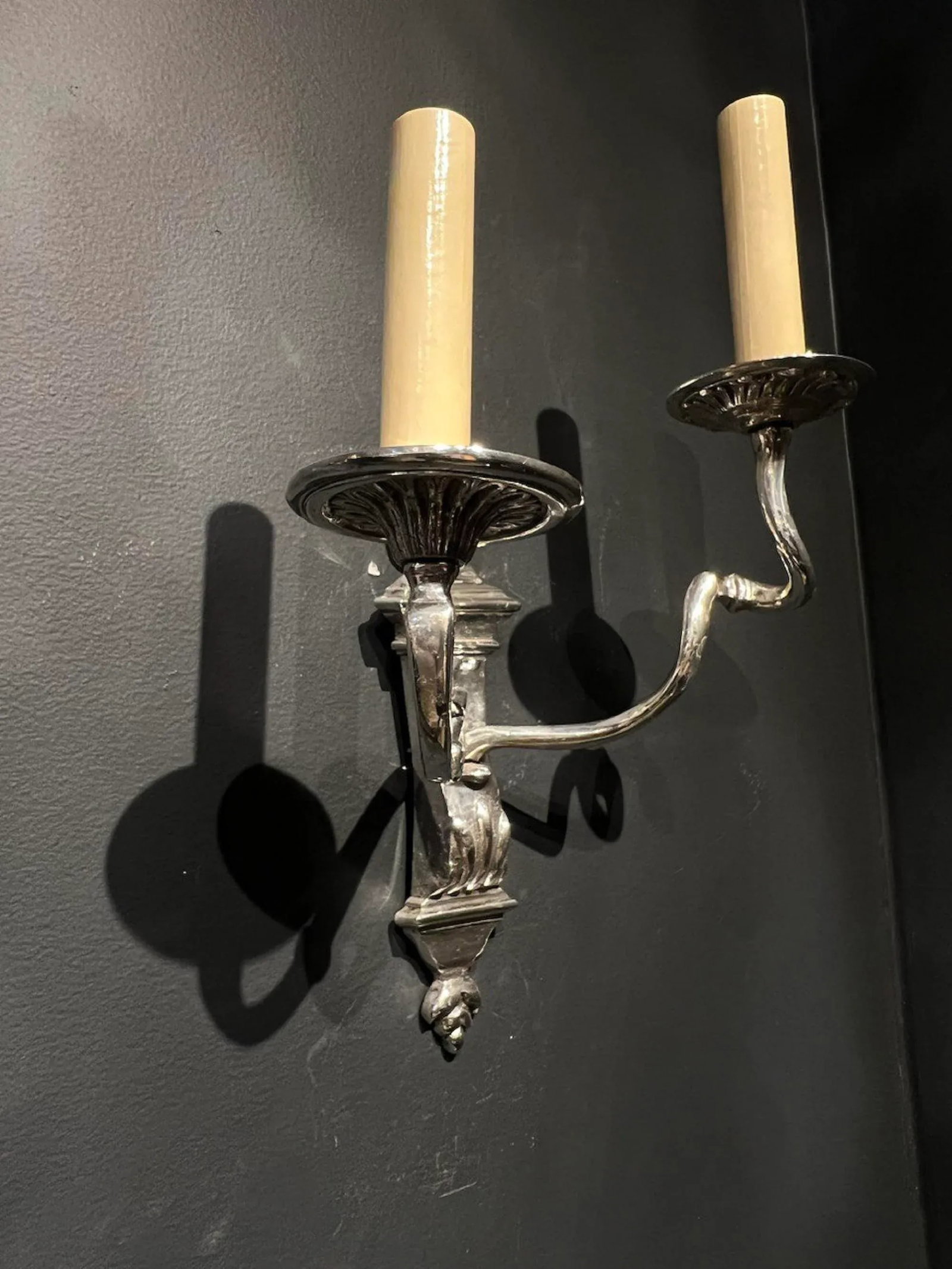 Caldwell Silver Plated Double Arm Sconces - a Pair - 4