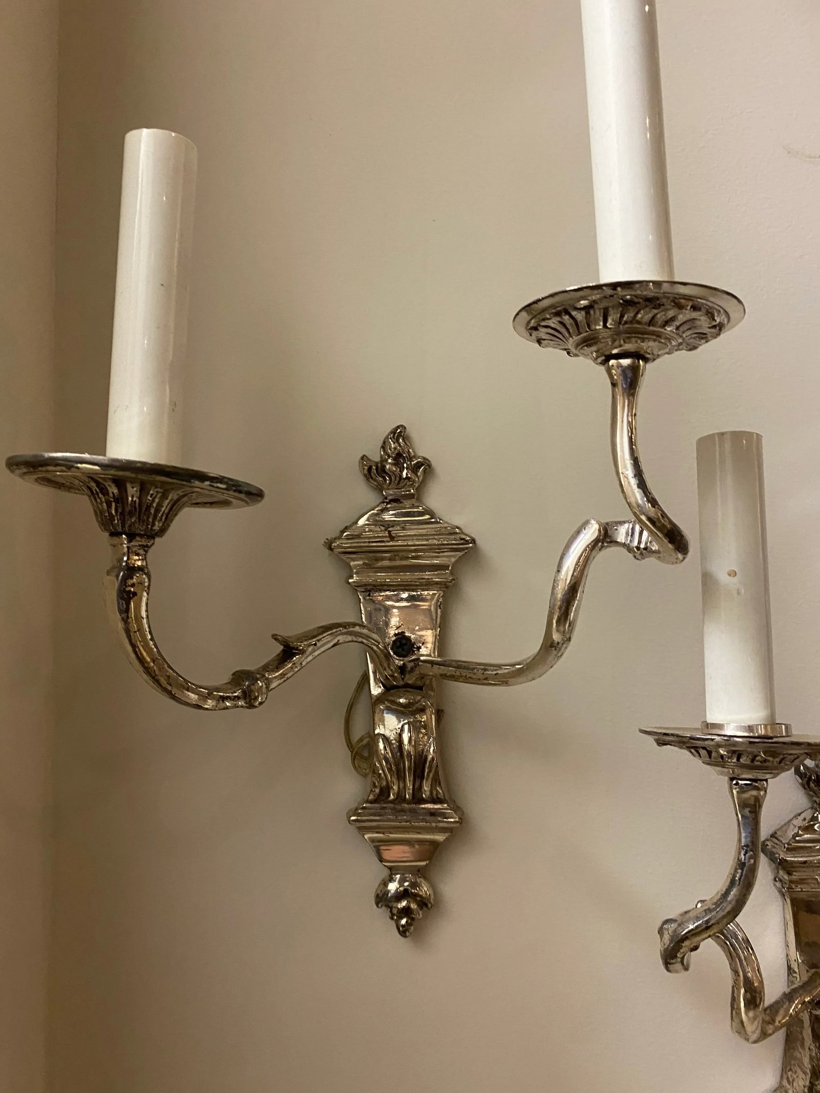 Caldwell Silver Plated Double Arm Sconces - a Pair - 6