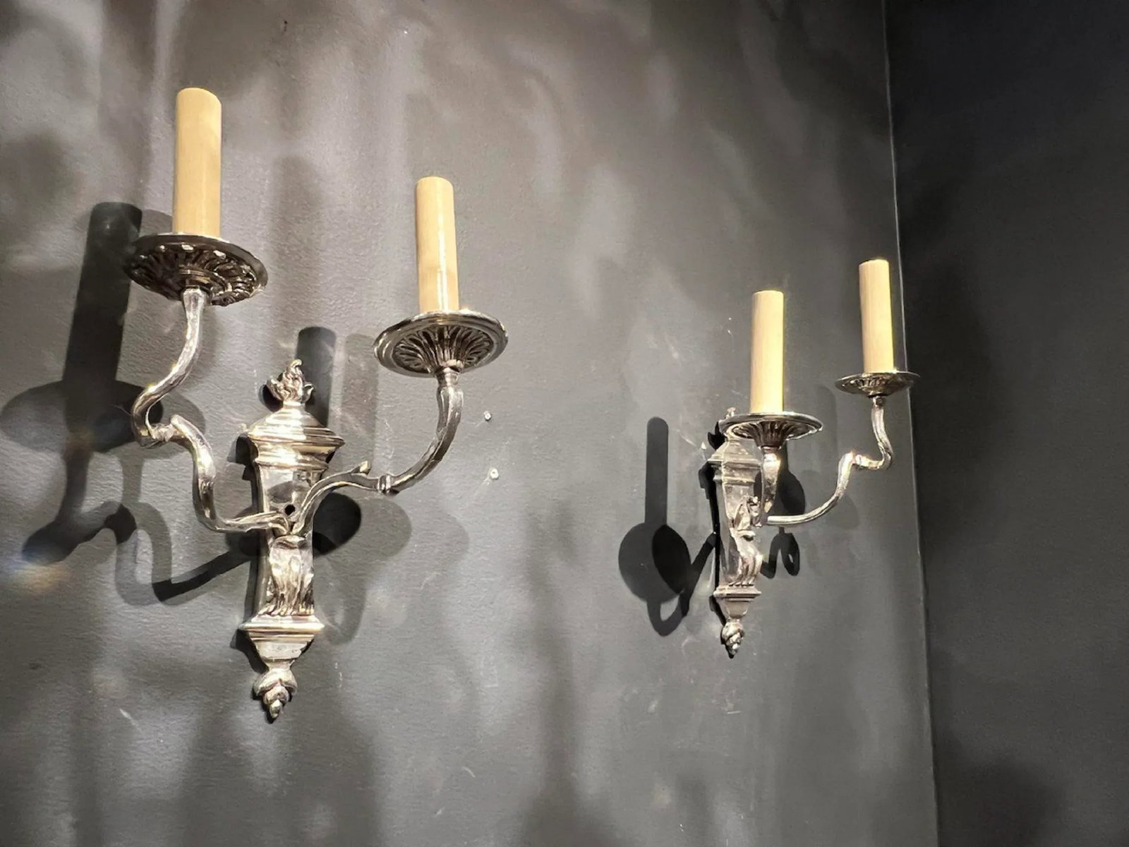 Caldwell Silver Plated Double Arm Sconces - a Pair - 8