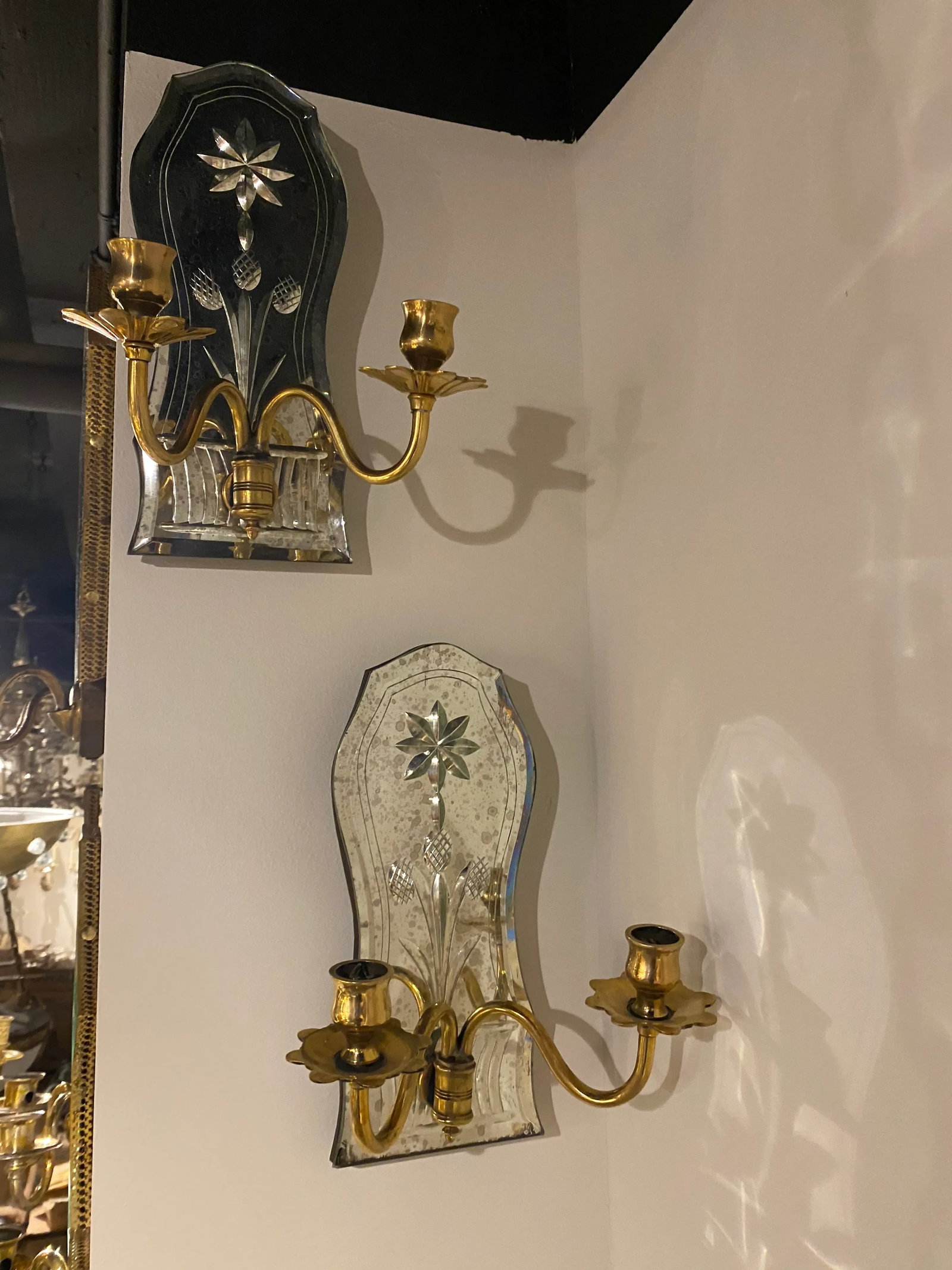 1920s Caldwell Etched Mirror Sconces - Pair - 2