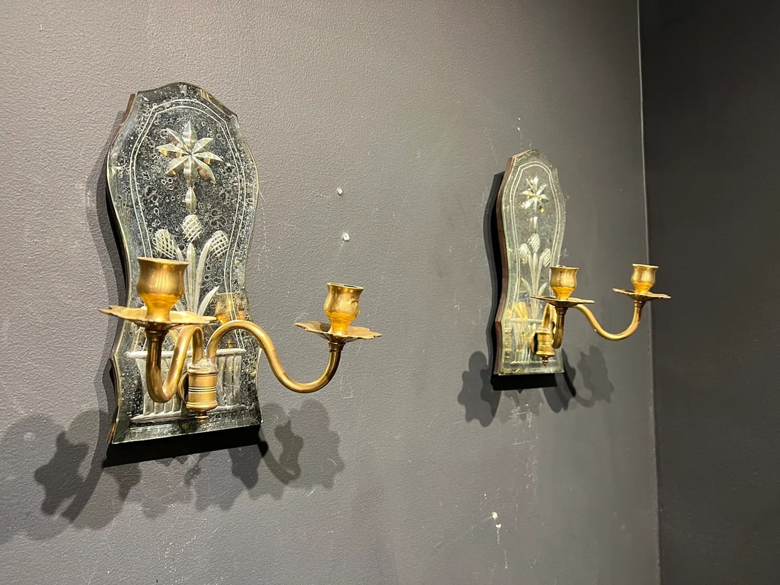 1920s Caldwell Etched Mirror Sconces - Pair - 3
