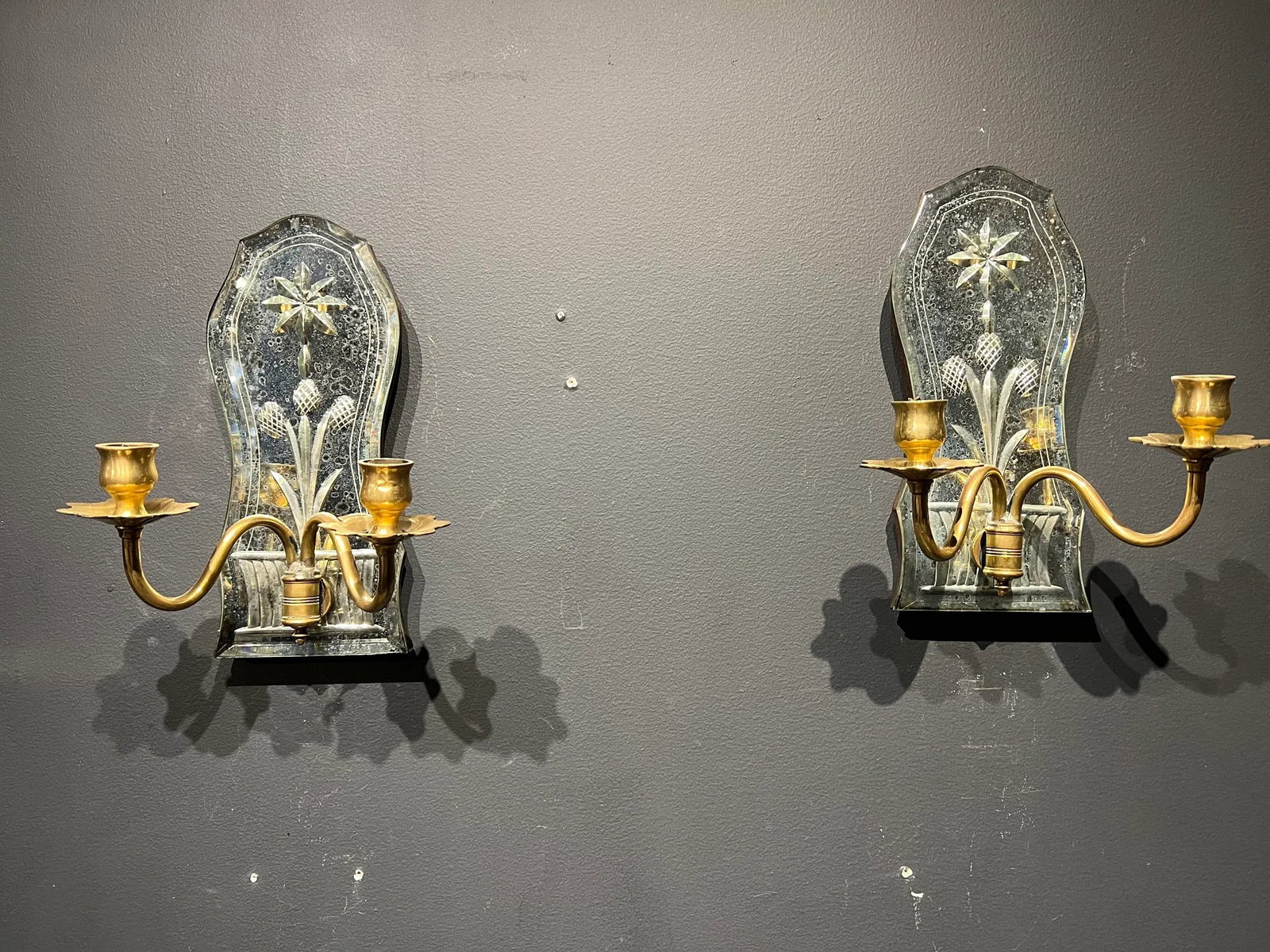 1920s Caldwell Etched Mirror Sconces - Pair - 6