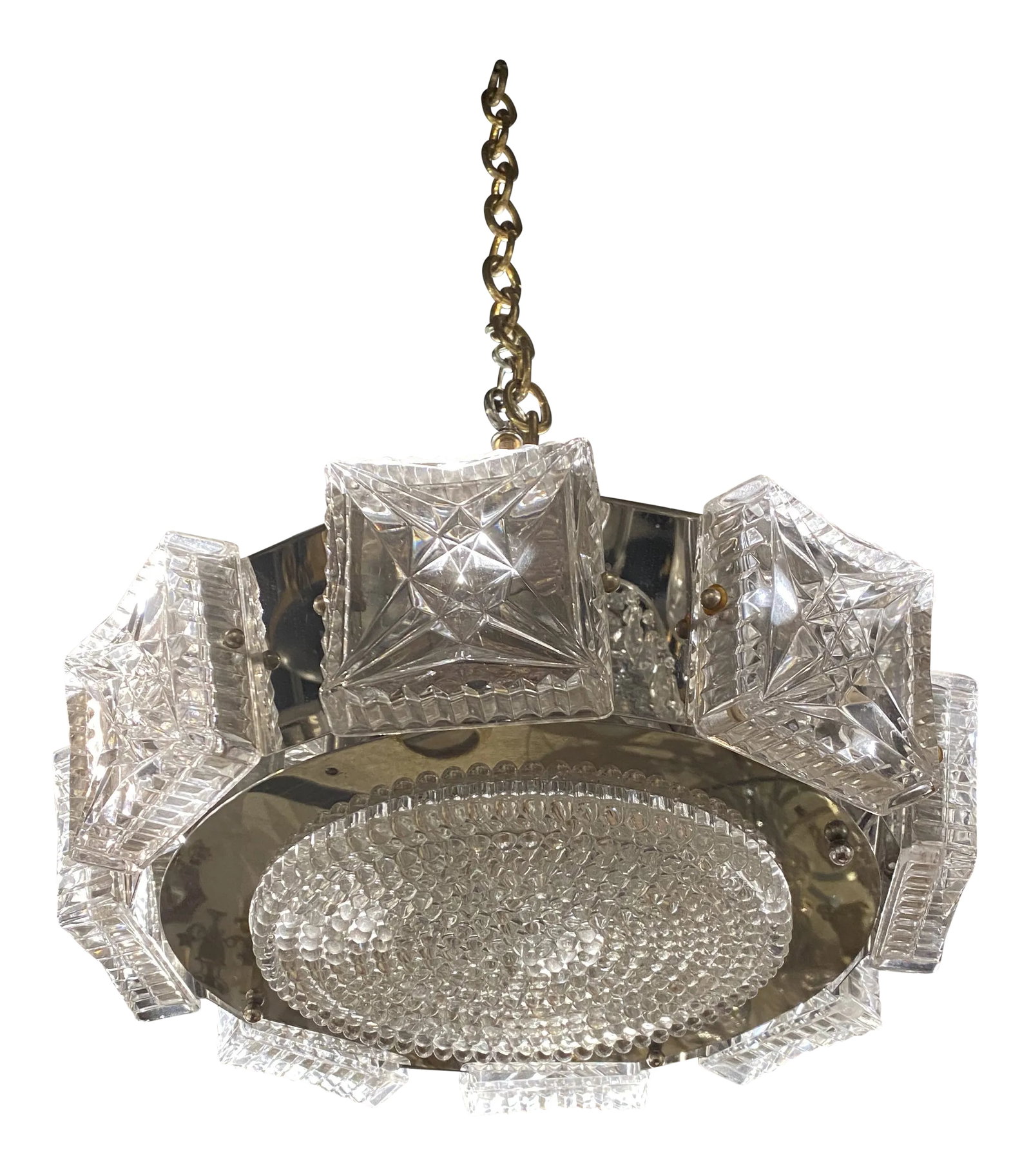 1940s French Cut Crystal Light Fixture: A circa 1940's French cut crystal light fixture with interior lights Condition: Alterations: Original Condition Unaltered Imperfections: Some Imperfections Condition Notes: Great Origin: France