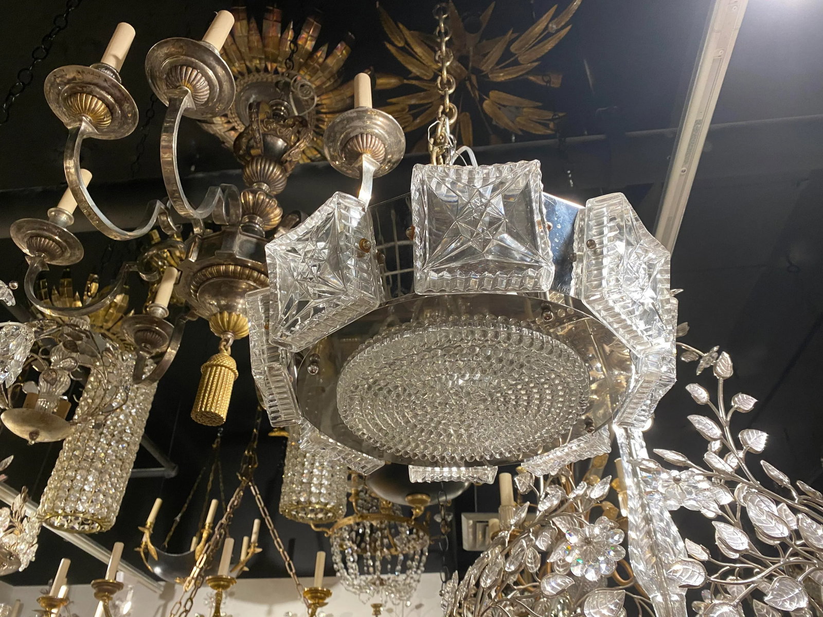 1940s French Cut Crystal Light Fixture - 2