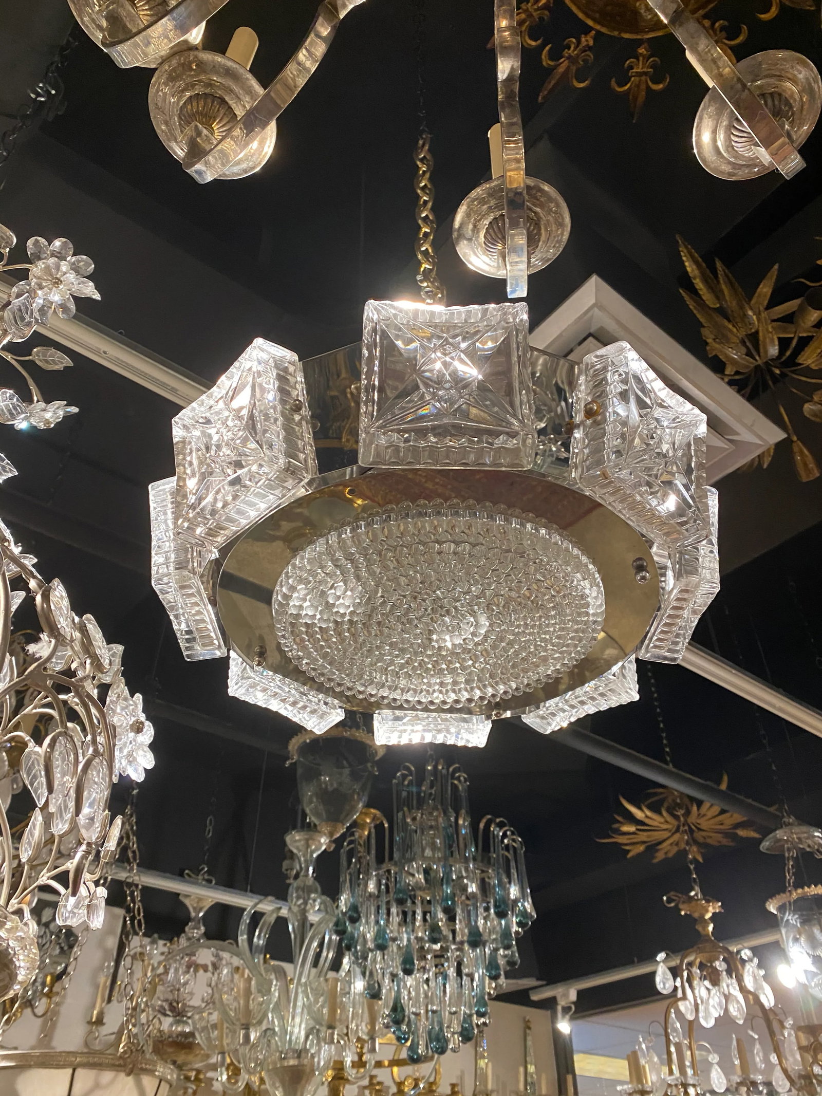 1940s French Cut Crystal Light Fixture - 3