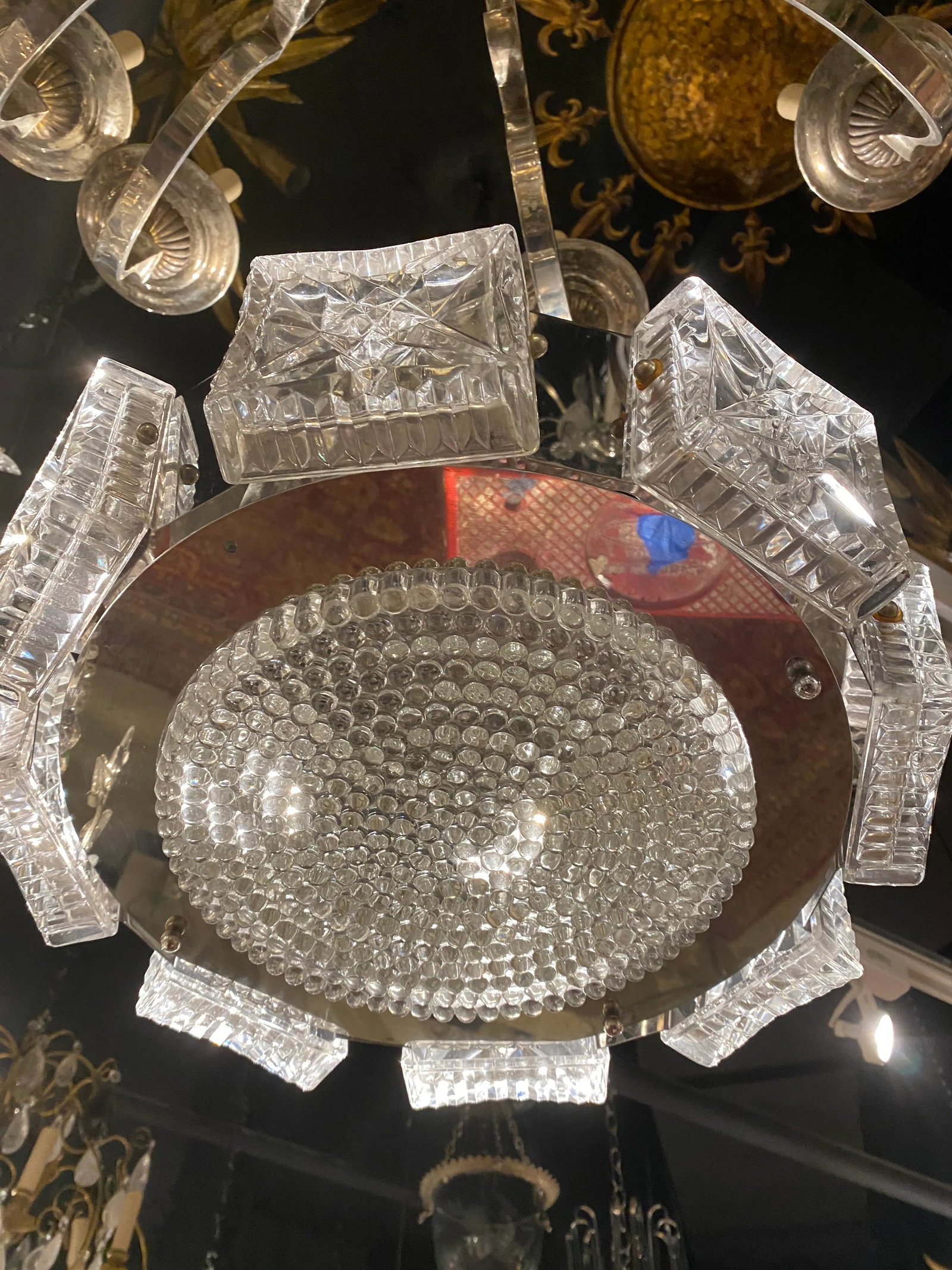 1940s French Cut Crystal Light Fixture - 4