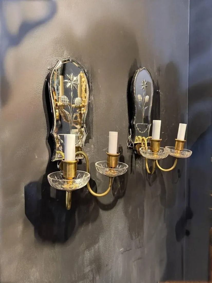 1920 Caldwell Etched Mirror Sconces - Set of 2 - 5