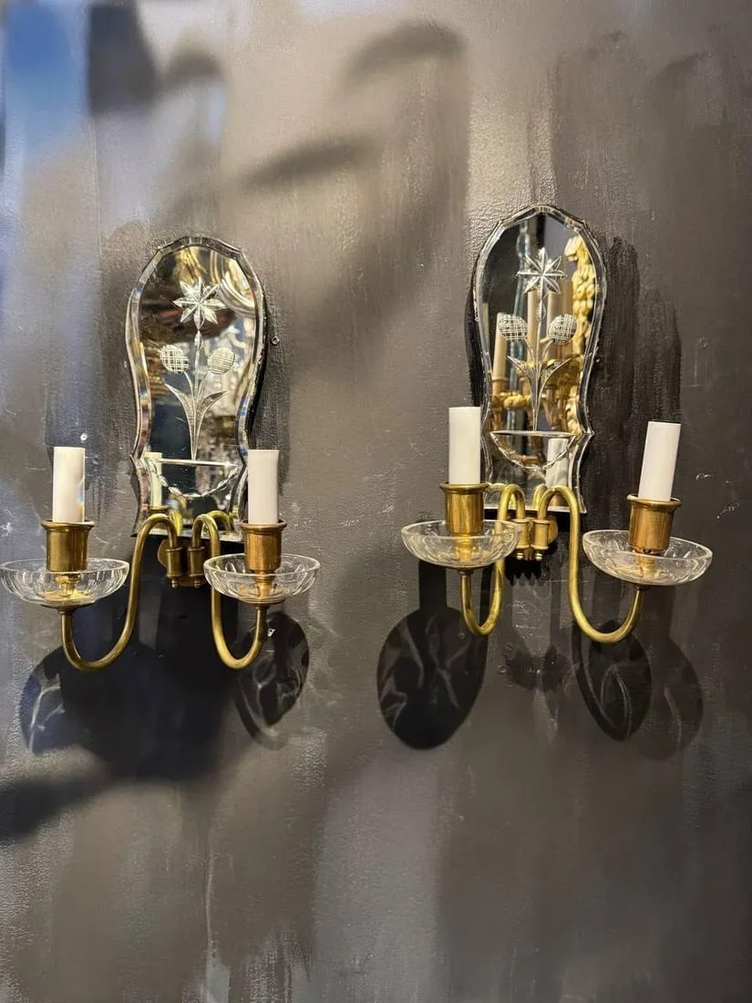 1920 Caldwell Etched Mirror Sconces - Set of 2 - 6