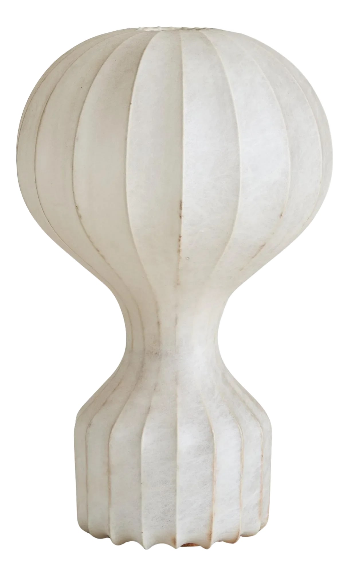 Large 'Gatto' Cocoon Table Lamp with Green Felt Bottom by Achille & Pier Giacomo: A 1960s Italian 'Gatto' table lamp designed by Achille & Pier Giacomo Castiglioni for Flos. This sculptural fixture features an enameled steel frame with a "cocoon" sprayed resin shade that mimics