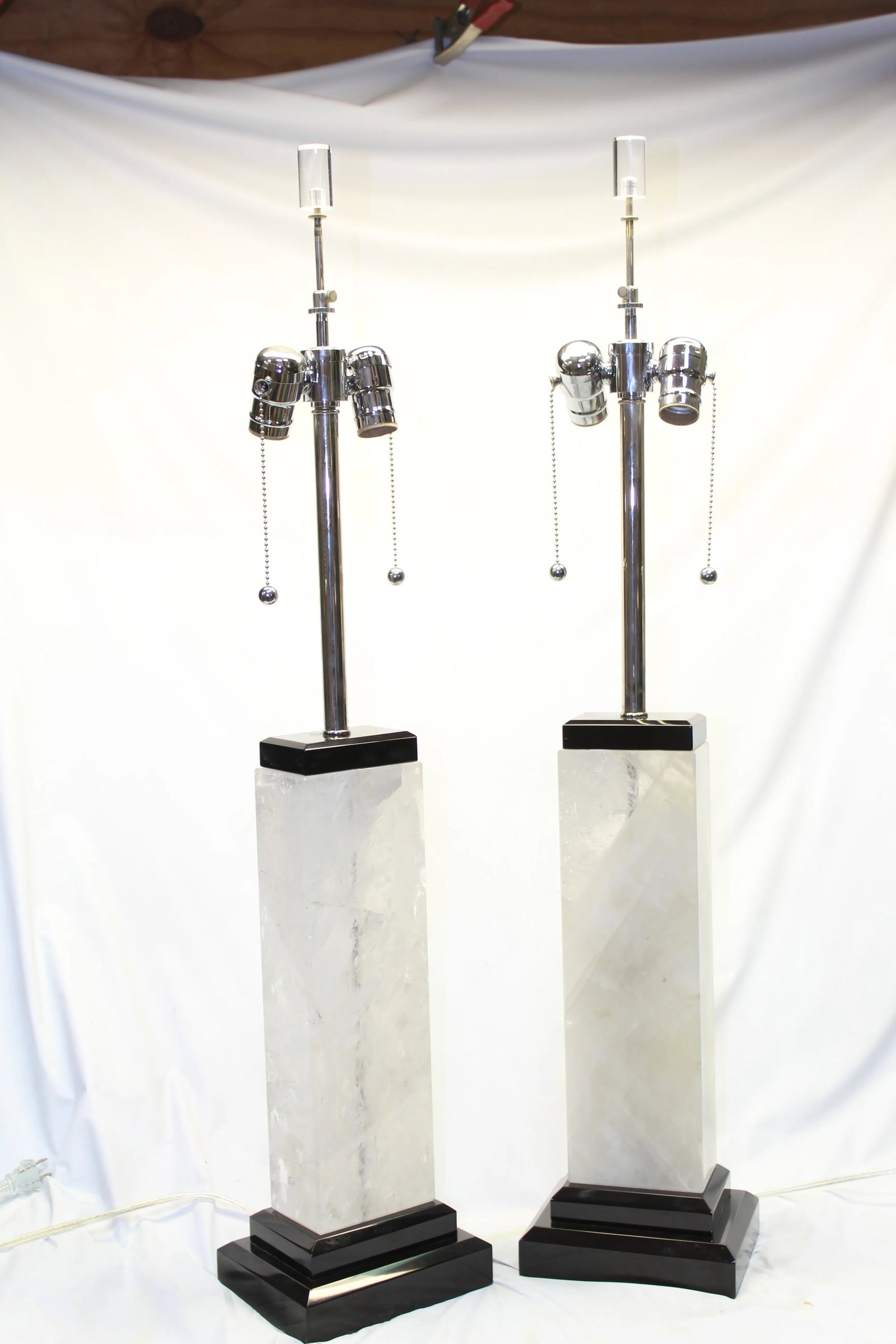 Modern, Rock Crystal Lamps on Black Marble Base - A Pair - 2