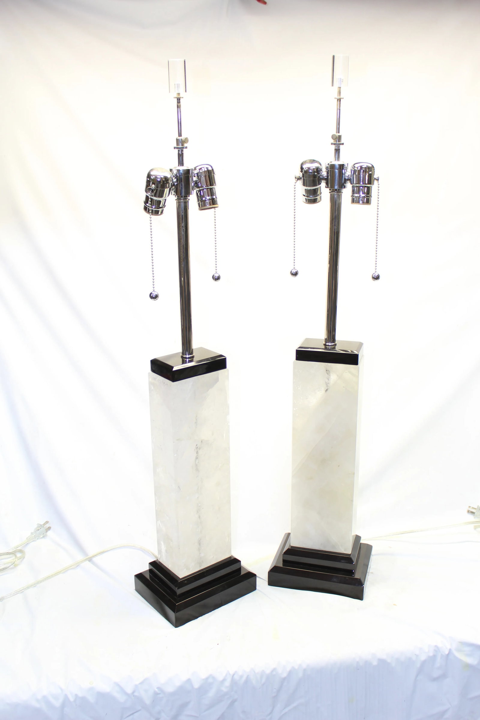 Modern, Rock Crystal Lamps on Black Marble Base - A Pair - 3