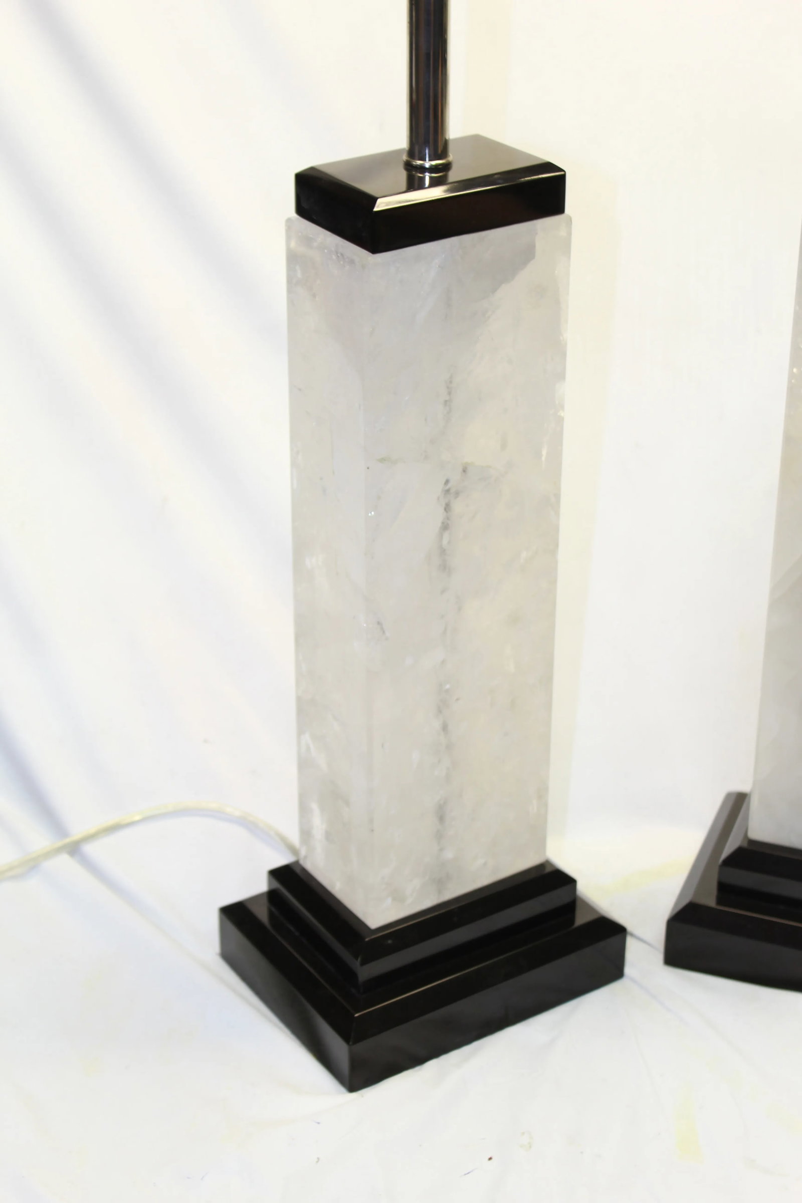 Modern, Rock Crystal Lamps on Black Marble Base - A Pair - 4