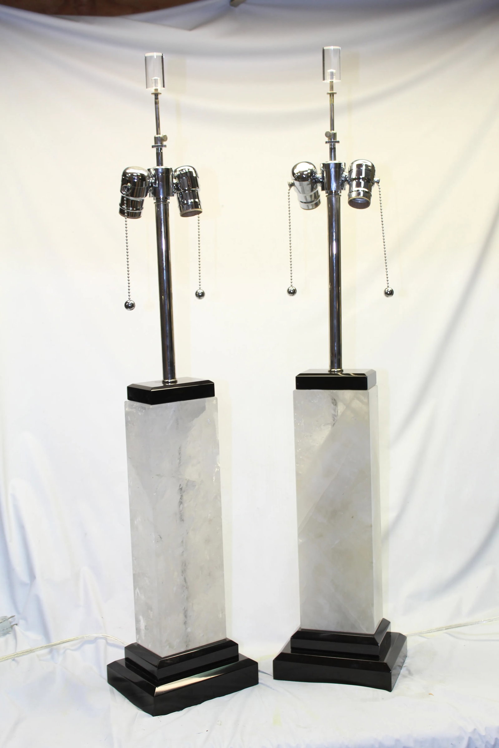 Modern, Rock Crystal Lamps on Black Marble Base - A Pair - 6
