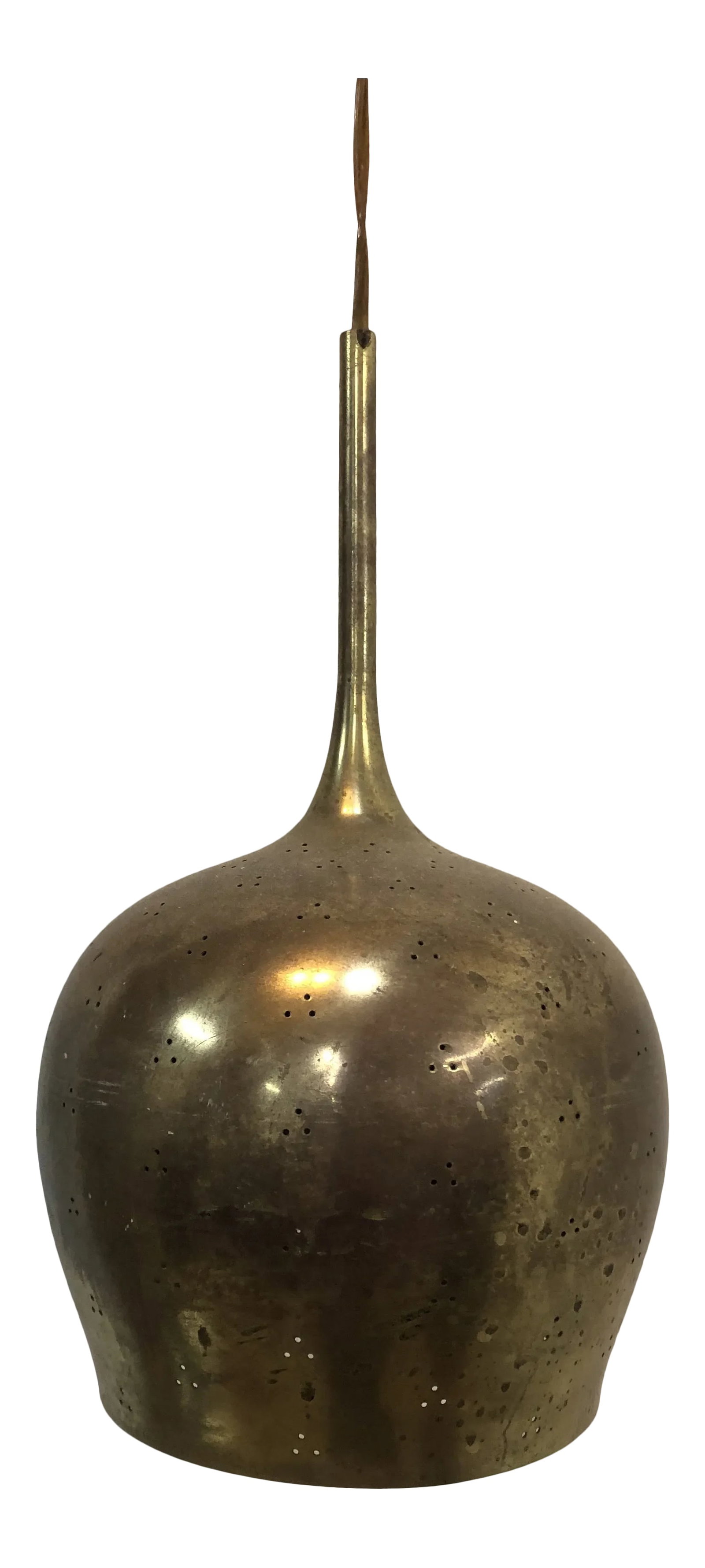 Paavo Tynell A1957 Brass Counterweight Pendant: 1950s Paavo Tynell counterweight pendant. This rare and exceptionally refined ceiling light is executed in brass, and can be raised and lowered using its ingenious counterweight and pulley system.