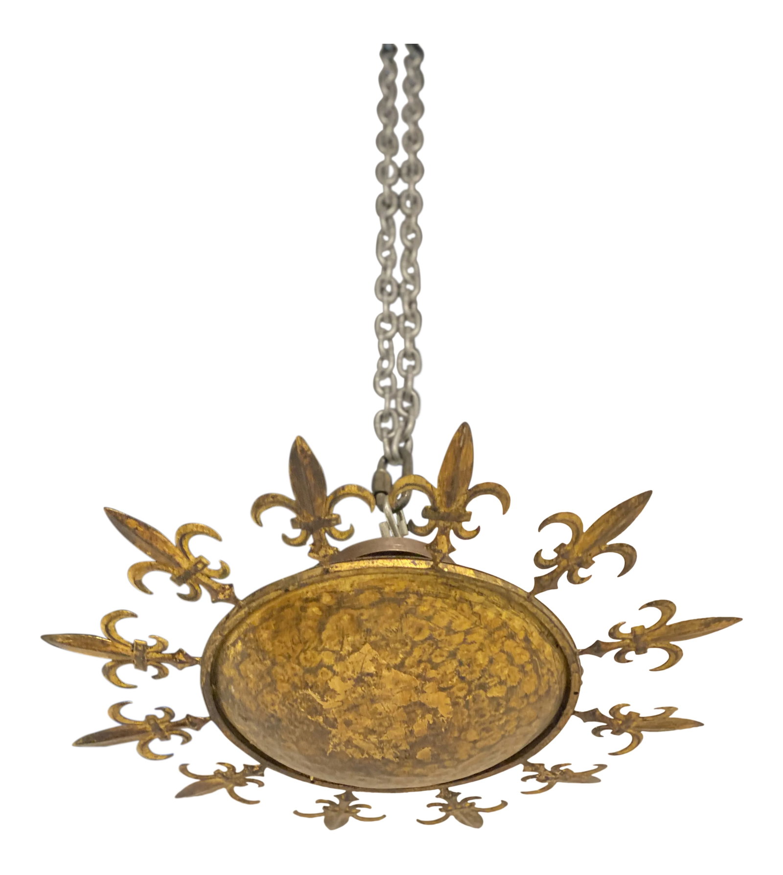 1930s French Gilt Metal Sunburst Light Fixture: A circa 1930's French gilt metal sunburst light fixture with hammered design Condition: Alterations: Original Condition Unaltered Imperfections: Some Imperfections Condition Notes: good Origin:
