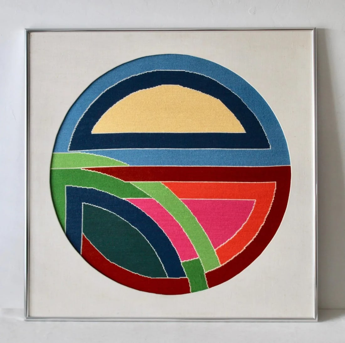 1980s Frank Stella Sinjerli Variation Style Abstract Geometric Modernist Monumental Tapestry Needlep - 2