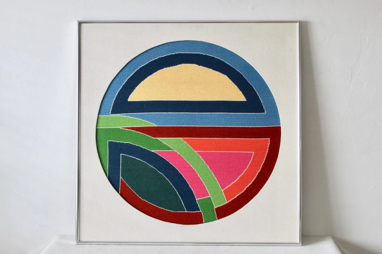 1980s Frank Stella Sinjerli Variation Style Abstract Geometric Modernist Monumental Tapestry Needlep - 4